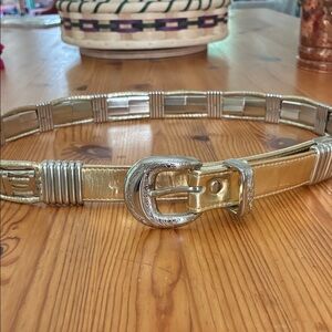 Vintage 90s Gold and Silver Metal and Leather Belt